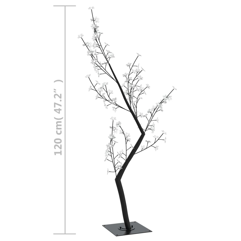 4ft cherry blossom Christmas tree with black trunk, pink blossoms, and 128 colorful LEDs, 120 cm tall.