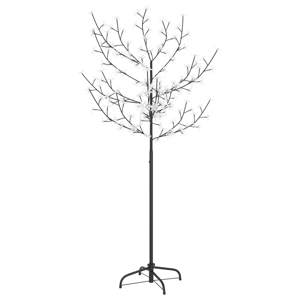 5 ft cherry blossom Christmas tree with 120 cold white LEDs on metal frame.