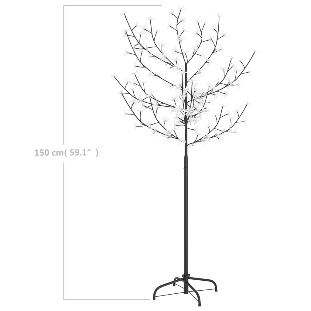 5 ft cherry blossom Christmas tree with 120 cold white LEDs and metal stand.