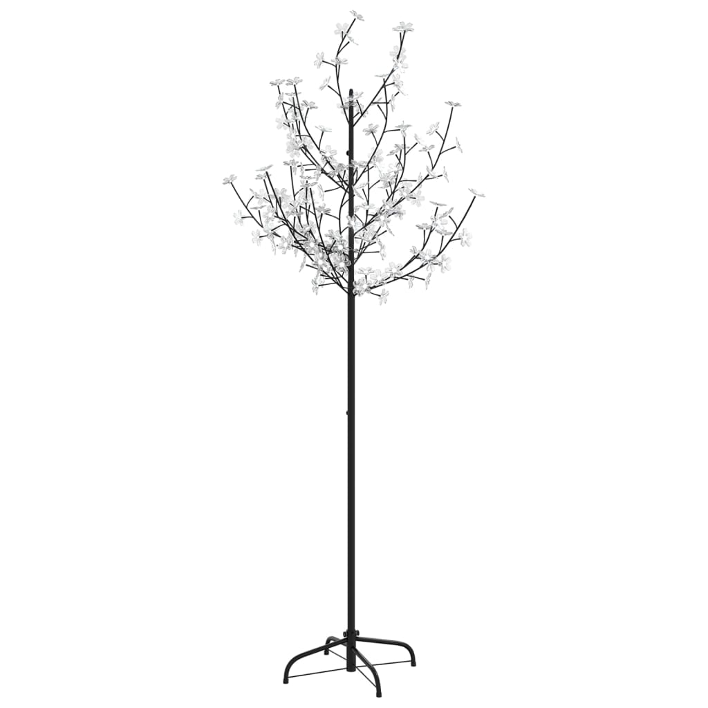 A 5 ft artificial cherry blossom Christmas tree with 120 colorful LEDs on a black metal stand.