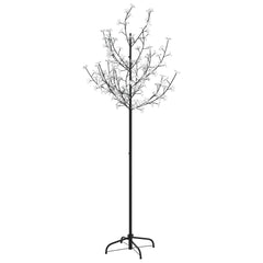 A 5 ft artificial cherry blossom Christmas tree with 120 colorful LEDs on a black metal stand.