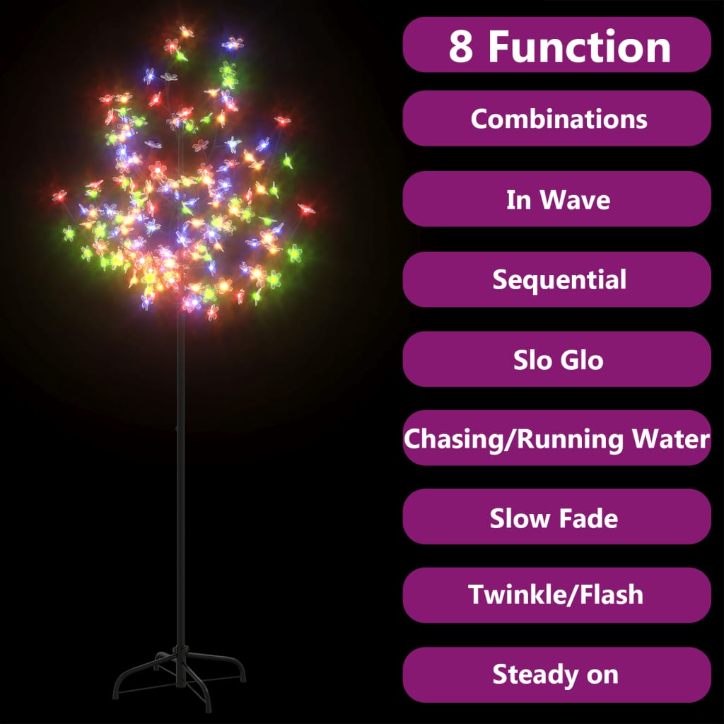 5 ft cherry blossom tree with 120 colorful LED lights on a black metal stand