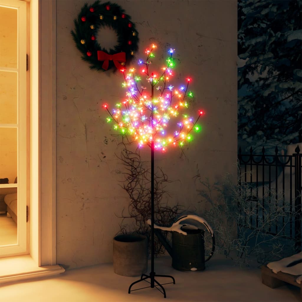 Five-foot cherry blossom Christmas tree with 120 colorful LED lights on a metal stand.