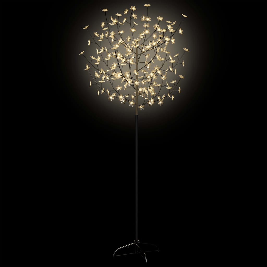 6 ft cherry blossom Christmas tree with 200 warm white LEDs on a stand.
