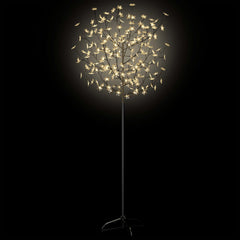 6 ft cherry blossom Christmas tree with 200 warm white LEDs on a stand.