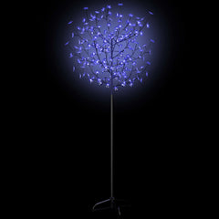 6 ft cherry blossom Christmas tree with 200 blue white LED lights on a slim black stand