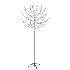 6 ft cherry blossom Christmas tree with 200 blue white LEDs on slim metal stand.