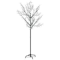 A 6ft artificial cherry blossom Christmas tree with 200 colorful LED lights on bendable branches and a black metal stand.