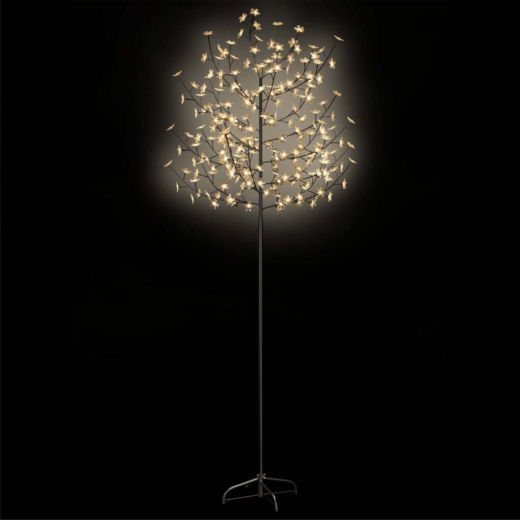 7ft cherry blossom Christmas tree with 220 warm white LED lights and a sturdy metal base.