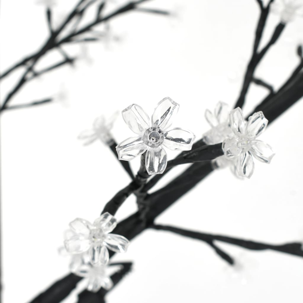 7ft cherry blossom Christmas tree with 220 warm white LED lights and sturdy metal base.