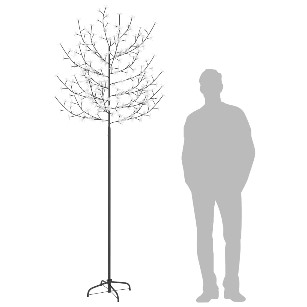 7ft cherry blossom Christmas tree with 220 warm white LED lights and sturdy metal base.