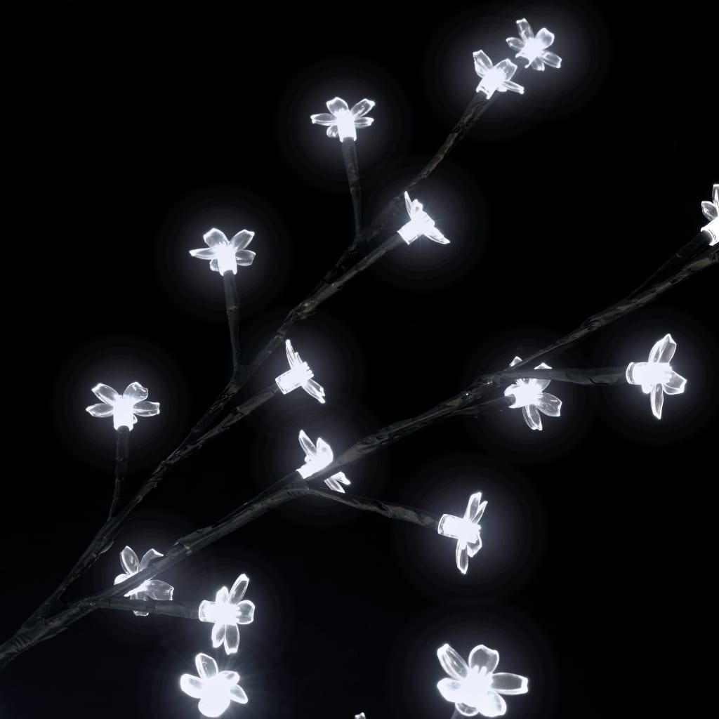 7ft LED cherry blossom Christmas tree with cold white lights and flexible branches.