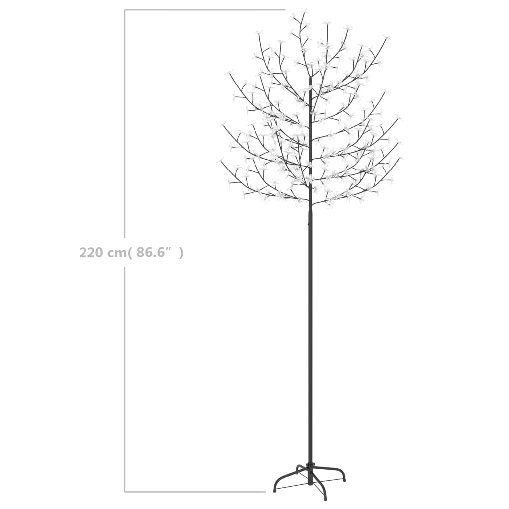 7ft LED Cherry Blossom Christmas tree with cold white lights and flexible plastic blossoms.