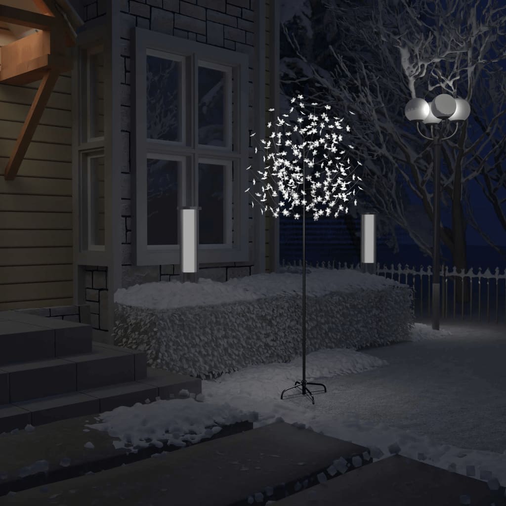 7ft LED Cherry Blossom Christmas tree with cold white lights and flexible, durable branches.