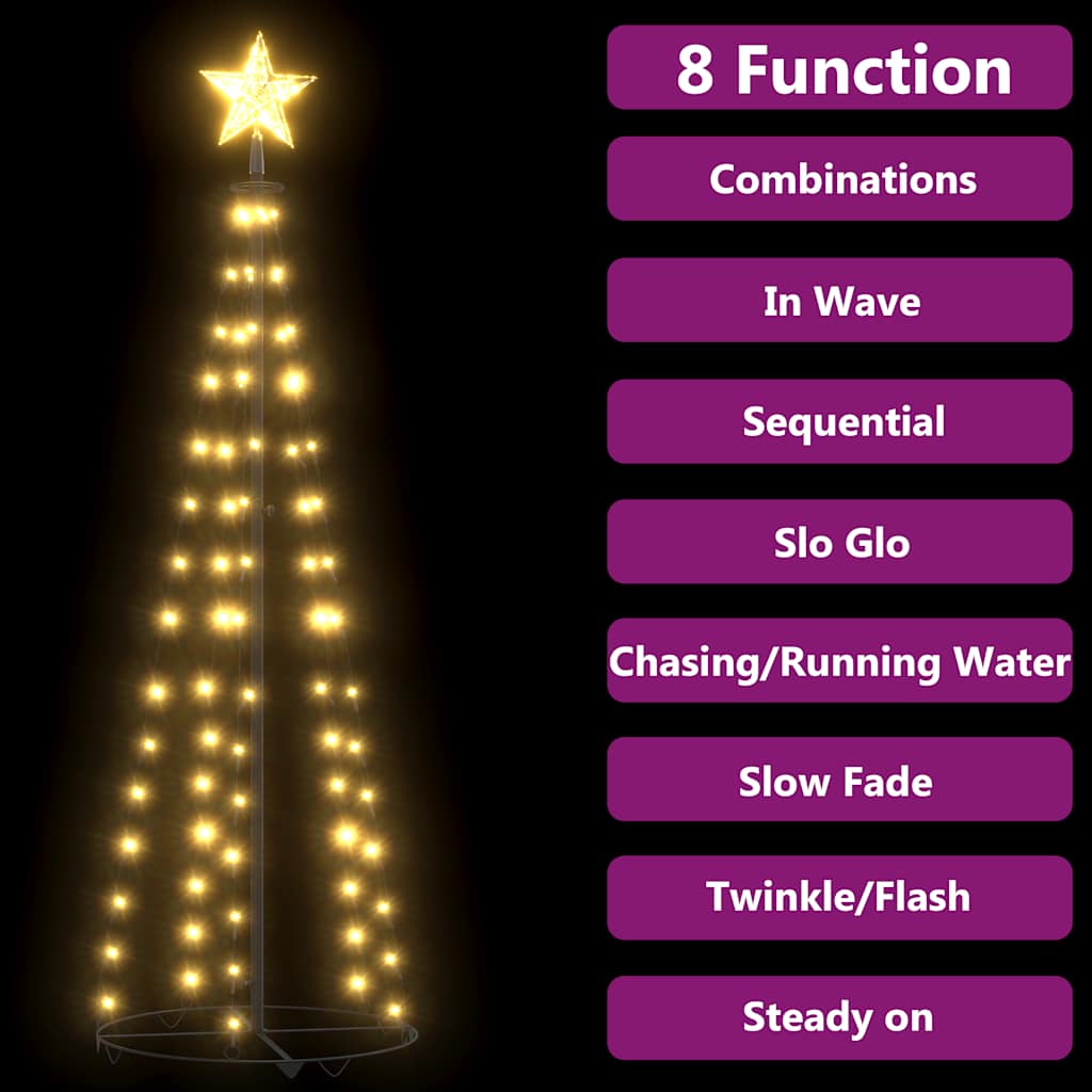 5ft Christmas cone tree with warm white LED lights and a sturdy metal stand.