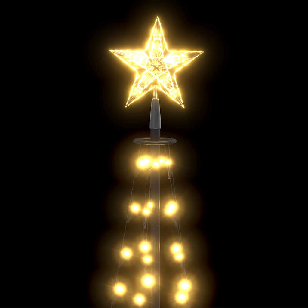 5ft Christmas cone tree with warm white LED lights and sturdy metal stand for indoor/outdoor use.