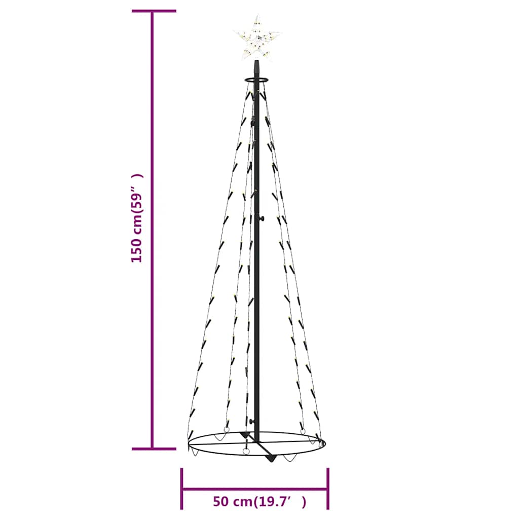 5ft Christmas cone tree with warm white LEDs and sturdy metal stand for indoor or outdoor use.