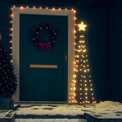5ft Christmas cone tree with warm white LEDs and sturdy metal stand for indoor/outdoor use.