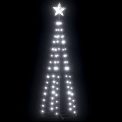 A 5-foot tall white LED Christmas cone tree with a star topper and 84 cold white lights.