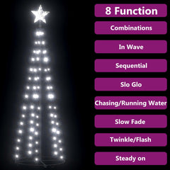 84-inch tall cold white LED Christmas cone tree with star topper and 8 lighting modes.