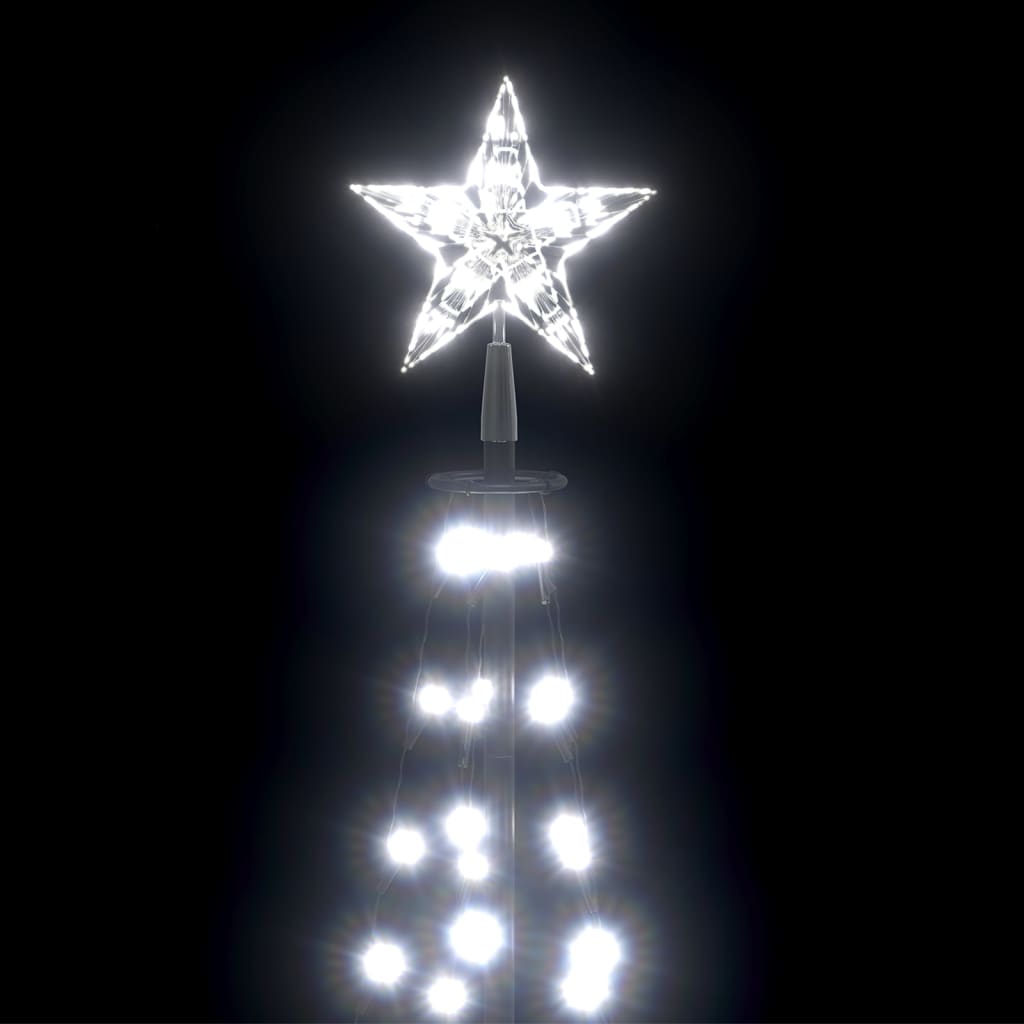 White LED Christmas cone tree with star topper, 84 cold white lights, 2x5 ft size.