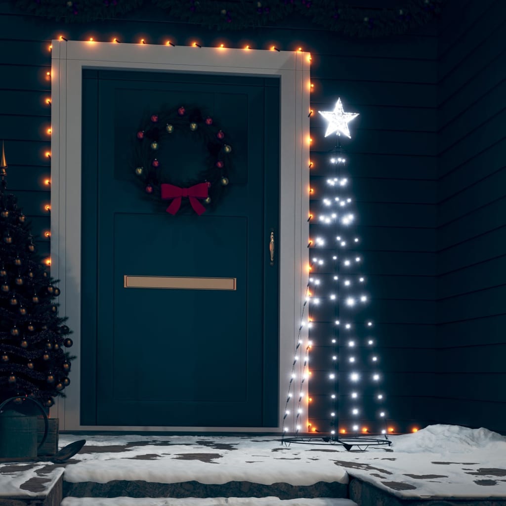 Bostome Christmas Cone Tree with 84 cold white LEDs and star topper, 2x5 ft tall.