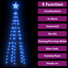 Blue LED Christmas cone tree with 84 lights, star topper, and 8 lighting functions.