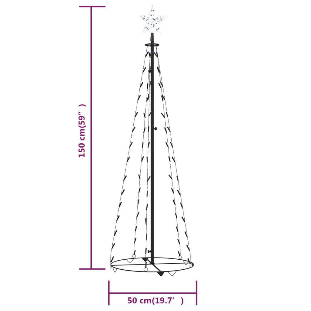 Blue LED cone Christmas tree with star topper, 84 lights, 2x5 ft, foldable base.