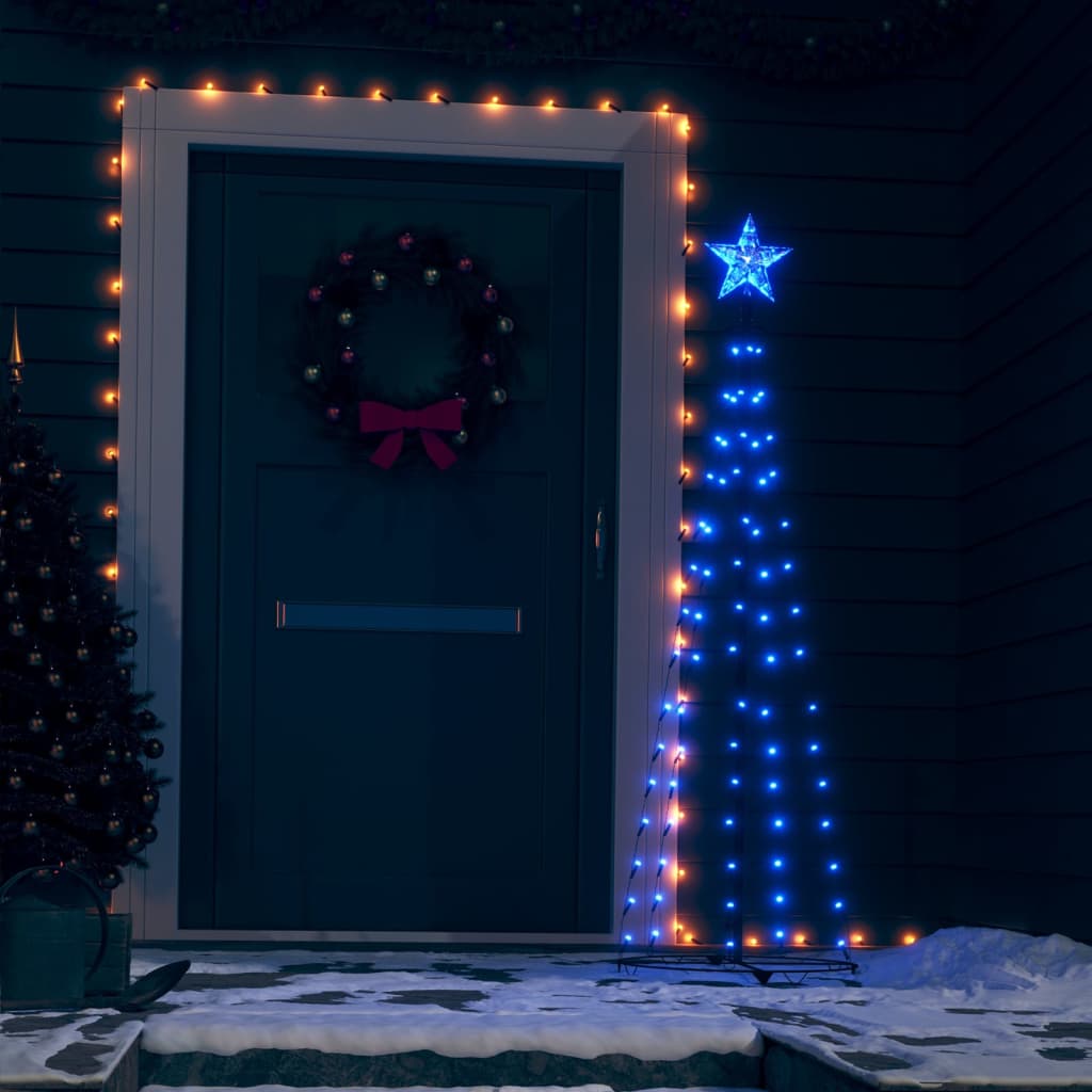 Blue LED Christmas cone tree with 84 lights, star topper, and foldable base.