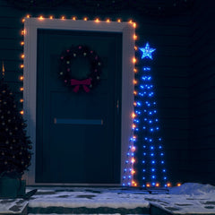 Blue LED Christmas cone tree with 84 lights, star topper, and foldable base.