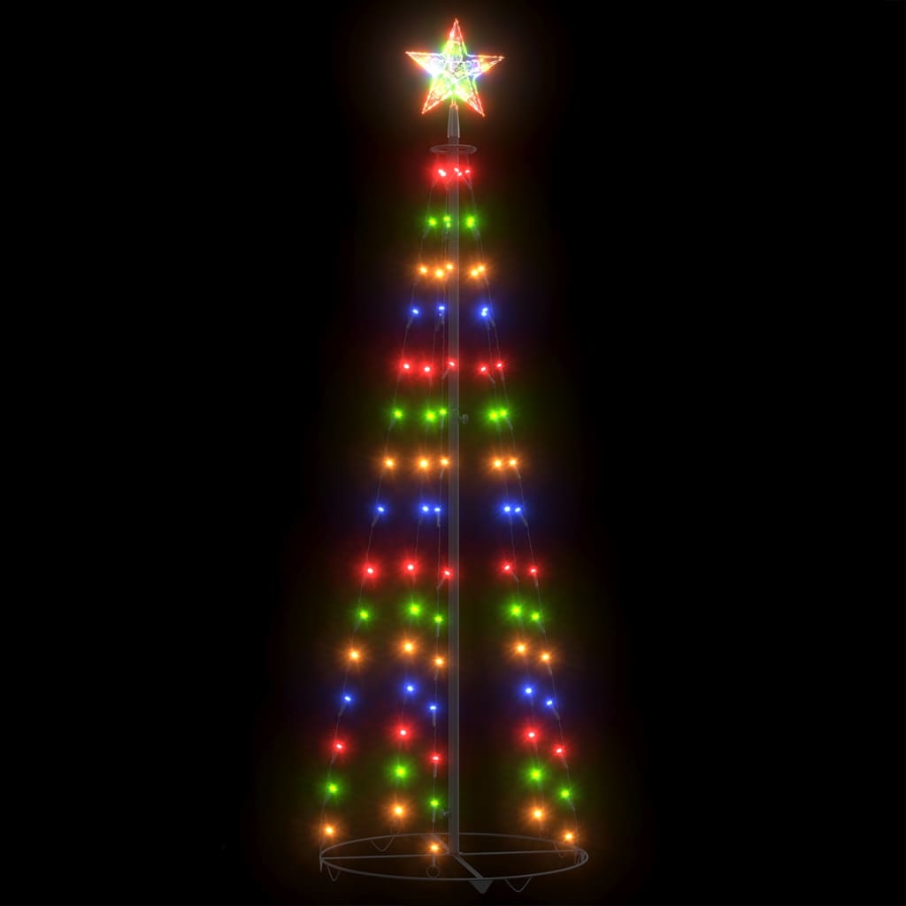 A 5ft colorful LED Christmas cone tree with a star topper stands against a black background.