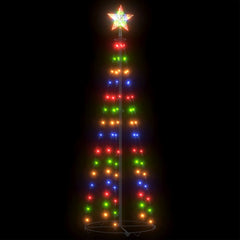 A 5ft colorful LED Christmas cone tree with a star topper stands against a black background.