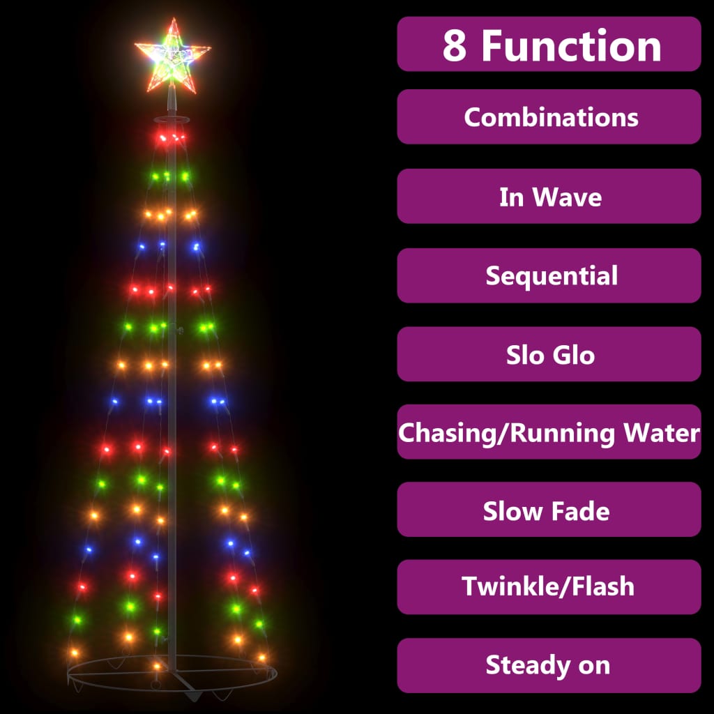 A 5ft colorful LED Christmas cone tree with a star topper and 8 light functions.
