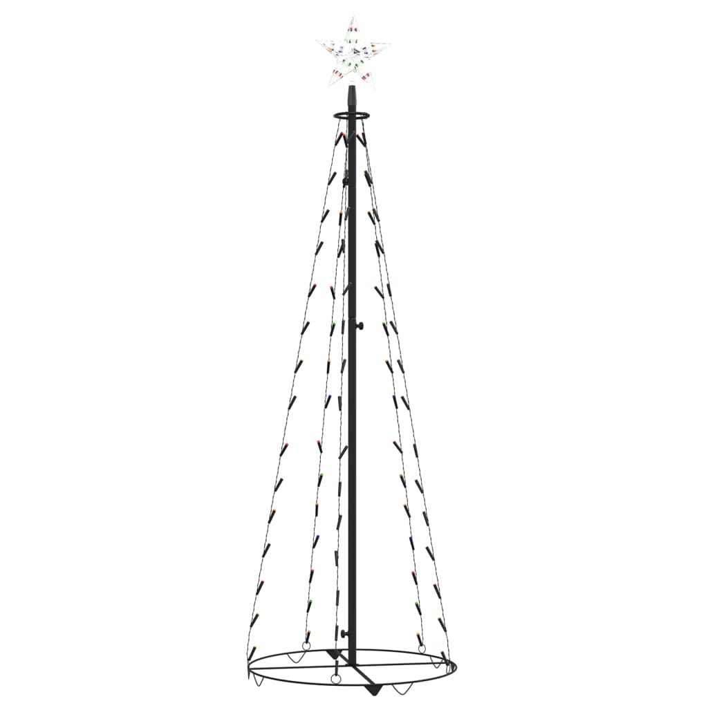 Colorful 5ft LED Christmas cone tree with a star top and stable base for indoor/outdoor use.