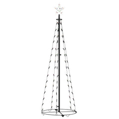 Colorful 5ft LED Christmas cone tree with a star top and stable base for indoor/outdoor use.