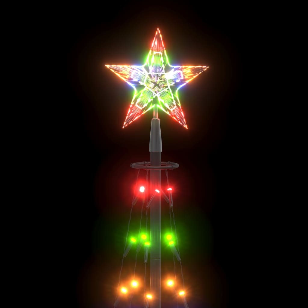 Colorful 5ft LED Christmas cone tree with a star top, suitable for indoor and outdoor use.