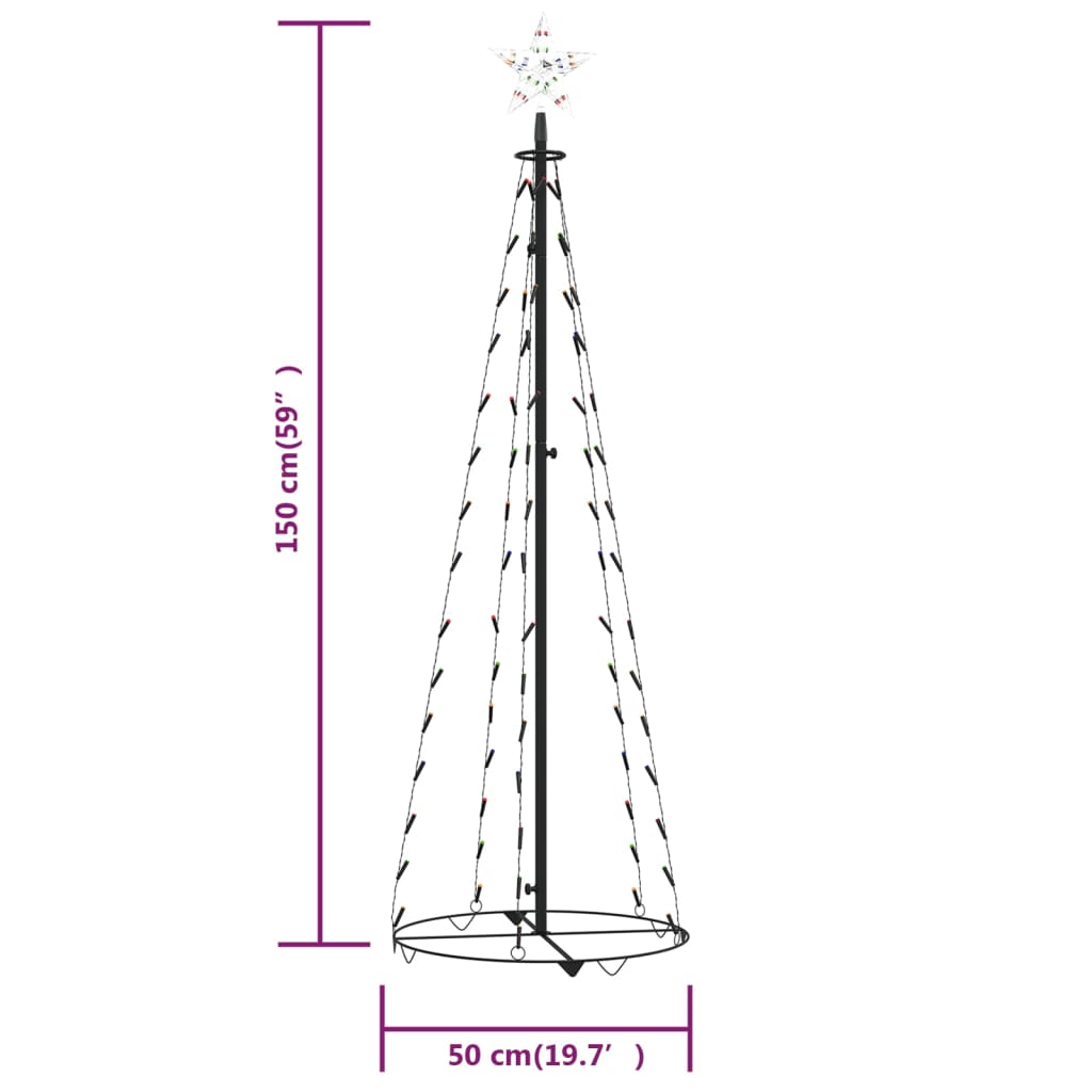 Colorful 5ft LED Christmas cone tree with 84 lights and a star on top for indoor/outdoor use.