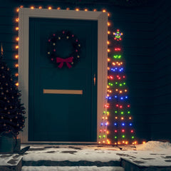 Colorful 5ft LED Christmas cone tree with 84 lights and a star, suitable for indoor or outdoor use.