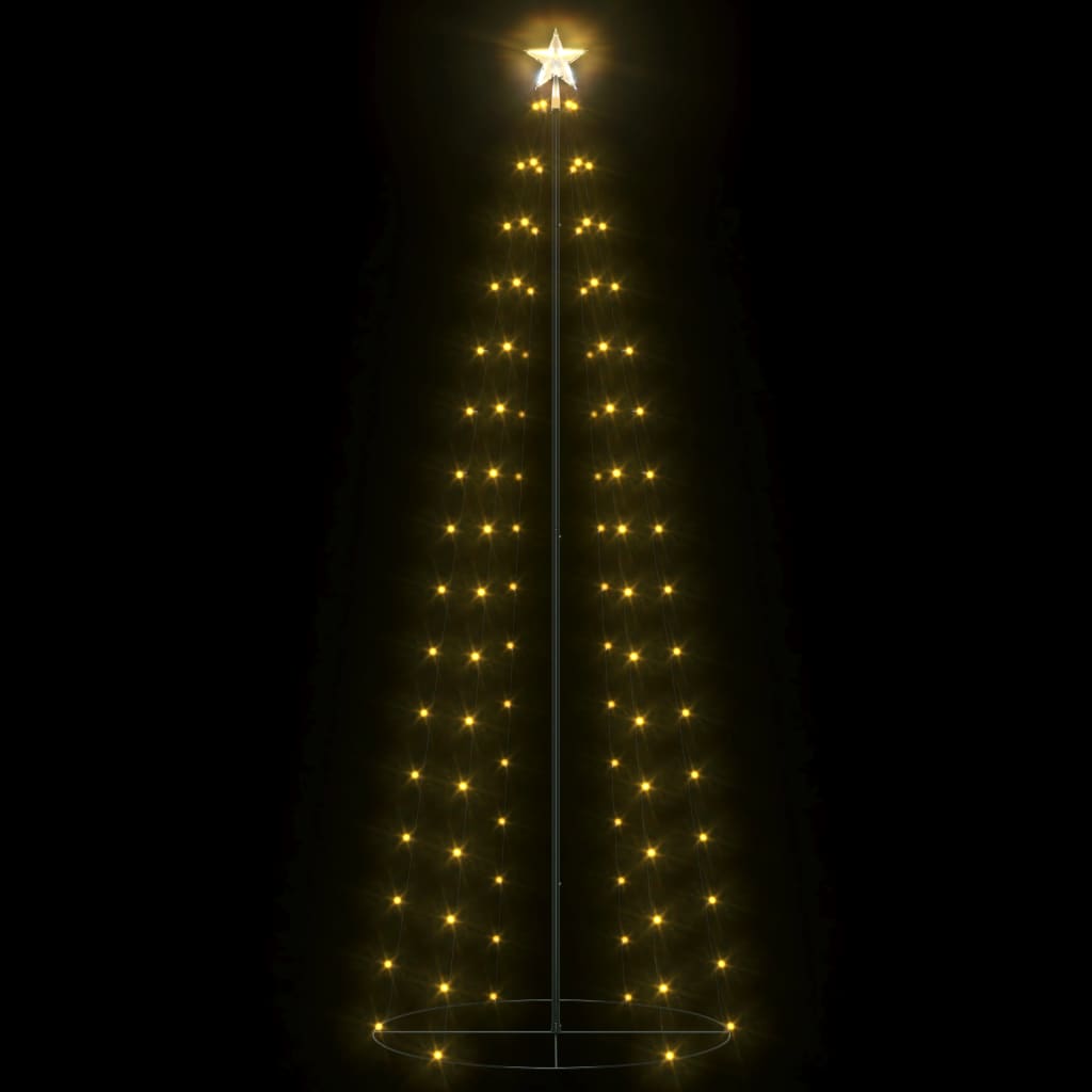 A 6-foot tall illuminated Christmas cone tree with 100 warm white LEDs and a star top on a black background.