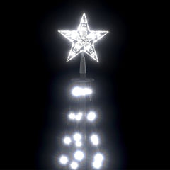 A 2x6 ft white LED Christmas cone tree with 100 cold white lights on a black background.