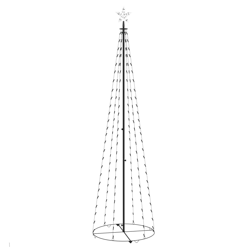 A tall 8-foot black cone-shaped Christmas tree with 136 cold white LEDs and a star top.