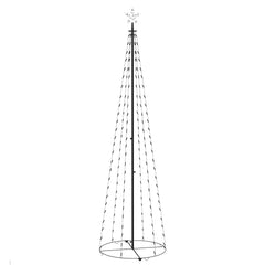 A tall 8-foot black cone-shaped Christmas tree with 136 cold white LEDs and a star top.