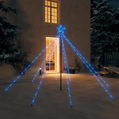 8ft blue LED Christmas tree with 400 lights, metal support, and star topper for indoor/outdoor use