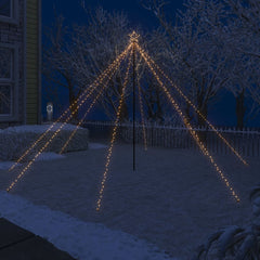 A 12ft pre-lit LED Christmas tree with 576 warm white lights in a waterfall design for indoor or outdoor use.