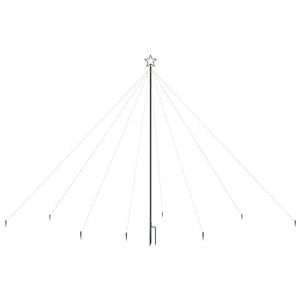 12ft LED Christmas tree with 576 cold white lights on 8 strands and a star topper.