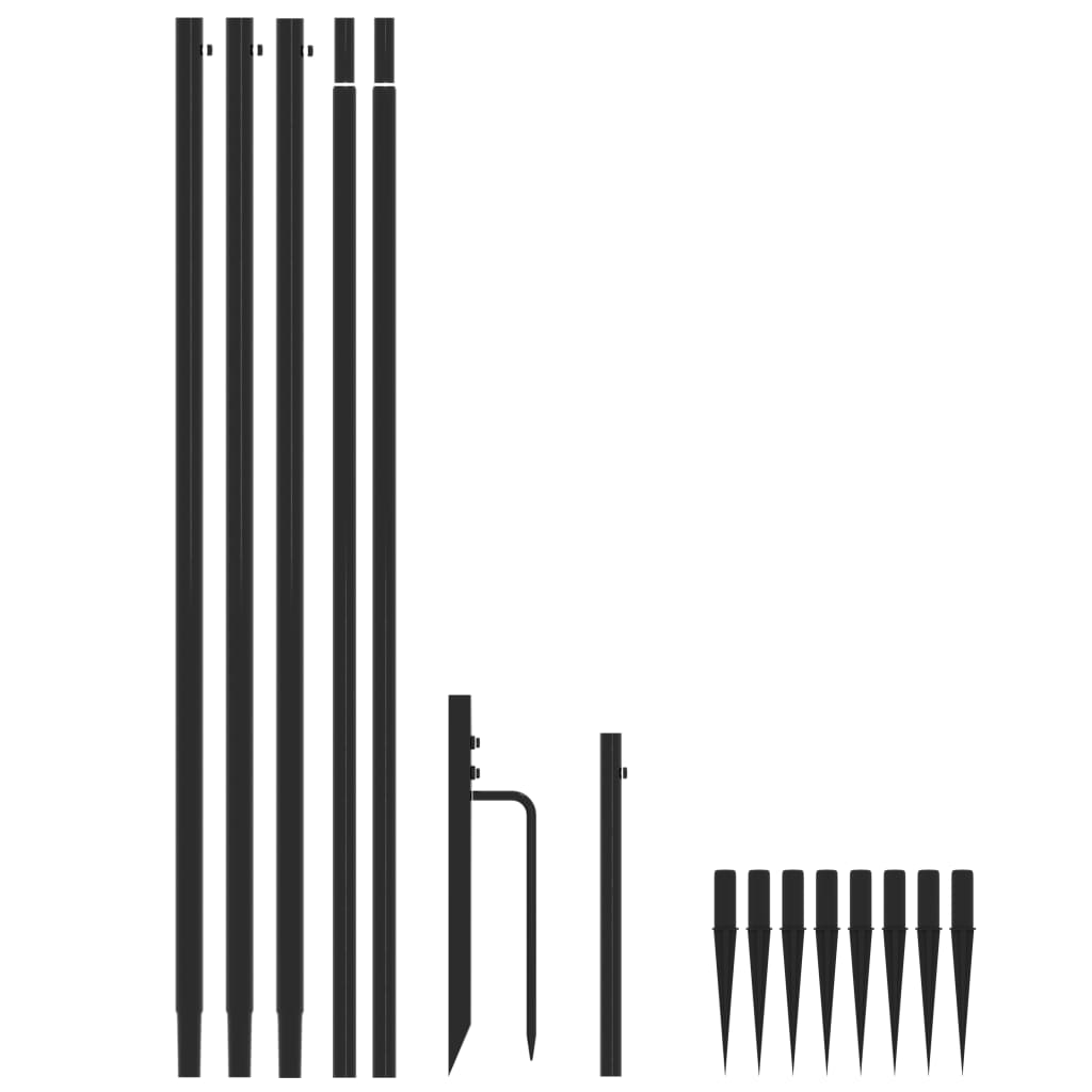 Black metal poles and ground stakes for a Christmas tree.