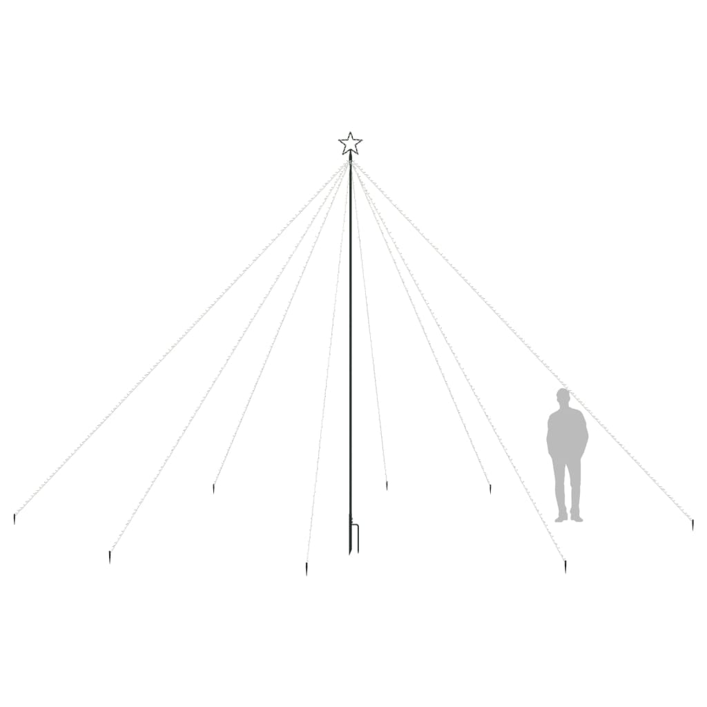 16ft LED Christmas tree with 800 colorful LEDs on 8 strands, shown with aluminum pole and stakes.