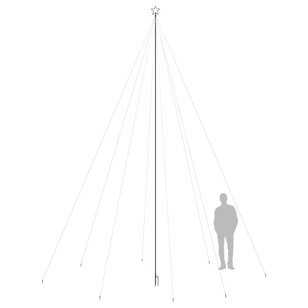 26ft LED Christmas tree with 1300 cold white LEDs and craft star topper, shown with scale figure.