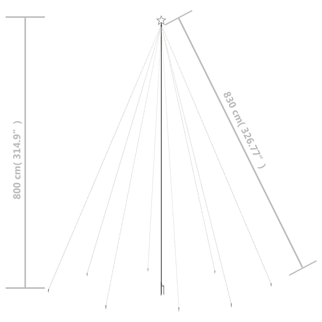 26ft LED Christmas tree with 1300 cold white lights, star topper, and outdoor support stakes