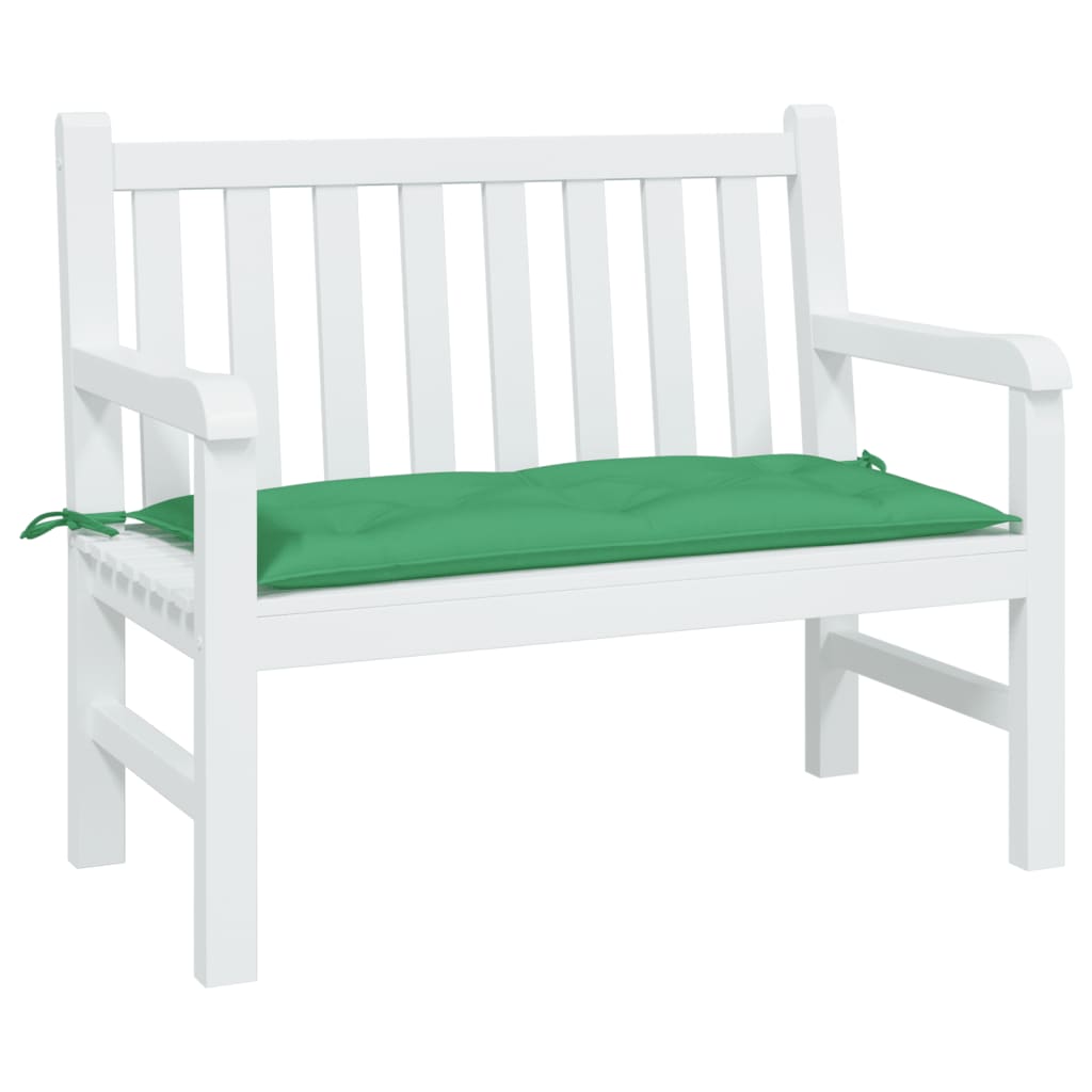 Green Oxford fabric garden bench cushion, 43.3x19.7x2.8 inches, with ties.